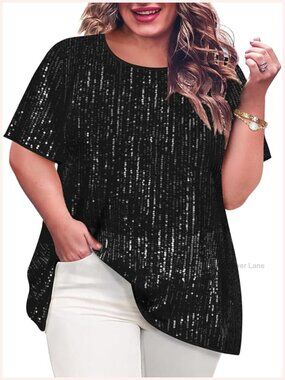 Plus Size Sequin Tops for Women Crewneck Sparkly Slimming Tunics XL-5XL